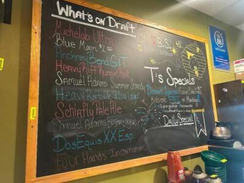 6' X 5' FRAMED CHALK BOARD.