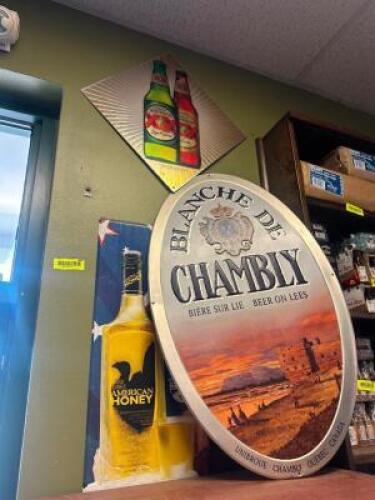 (3) ASSORTED BAR TINS. CHAMBLY, AMERICAN HONEY, AND DOS EQUIS.