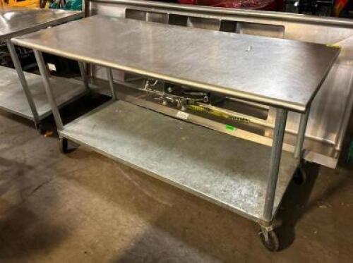 6' STAINLESS STEEL TABLE WITH UNDERSHELF ON CASTERS
