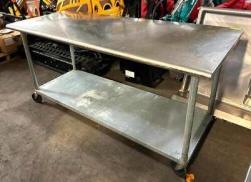 6' STAINLESS STEEL TABLE WITH UNDERSHELF ON CASTERS