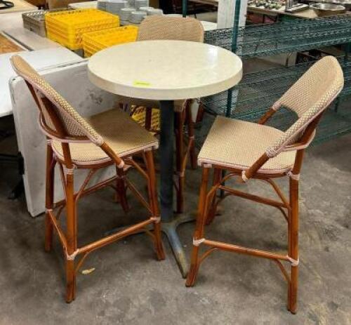 OUTDOOR PATIO PUB TABLE WITH (3) BARSTOOLS