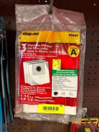 (5)- DISPOSABLE SHOP VAC FILTER BAGS
