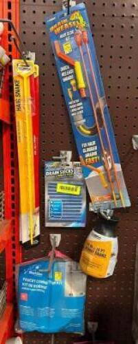ASSORTED PLUMBING TOOLS AND PARTS AS SHOWN