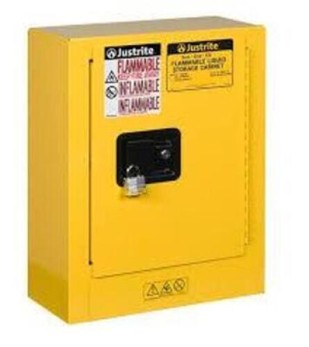 DESCRIPTION: (1) FLAMMABLE SAFETY CABINETBRAND/MODEL: JUSTRITE #RM09198SIZE: 12 GALLON,&nbsp;35" H x 23.25" W x 18" DRETAIL$: $803.00 EAQTY: 1