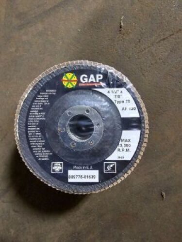 DESCRIPTION: (2) BOXES OF (10) PREMIUM FLAP WHEEL BRAND/MODEL: GLOBAL ABRASIVES INFORMATION: AF 120 SIZE: 4-1/2" X 7/8" QTY: 2