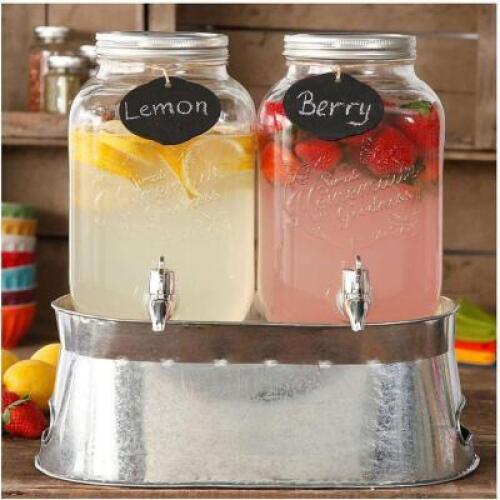 DOUBLE 1-GALLON TWIN SET DRINK DISPENSER WITH ICE BUCKET
