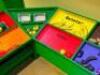 CUSTOM BUILT CHILDREN'S FARMERS MARKET WITH MULTIPLE CABINETS, FAKE FOOD, AND CALK BOARD MENU - 4