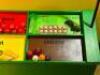 CUSTOM BUILT CHILDREN'S FARMERS MARKET WITH MULTIPLE CABINETS, FAKE FOOD, AND CALK BOARD MENU - 7