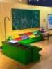 CUSTOM BUILT CHILDREN'S FARMERS MARKET WITH MULTIPLE CABINETS, FAKE FOOD, AND CALK BOARD MENU - 11