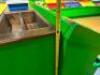 CUSTOM BUILT CHILDREN'S FARMERS MARKET WITH MULTIPLE CABINETS, FAKE FOOD, AND CALK BOARD MENU - 17