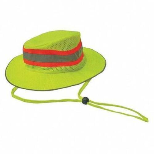 (6) SUN PROTECTION HAT, POLYESTER WITH MESH VENTING PANELS, HI-VISIBILITY LIME, L/XL