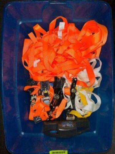 TUB OF ASSORTED RATCHET STRAPS AND ROPE