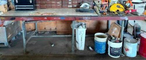128" X 36" STEEL FRAMED WORK BENCH (CONTENTS NOT INCLUDED)