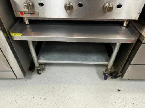 DESCRIPTION 36" LOW BOY STAINLESS EQUIPMENT STANDS ON CASTERS ADDITIONAL INFORMATION W/ SIDE AND BACK 1" SPLASH SIZE 36" LOCATION KITCHEN QTY 1