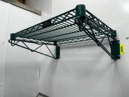 DESCRIPTION (2) ASSORTED SECTIONS OF WALL MOUNTED COATED WIRE SHELVES. THIS LOT IS: ONE MONEY LOCATION KITCHEN QTY 1