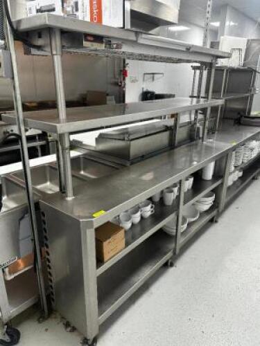 DESCRIPTION 77" STAINLESS PLATE CABINET / COUNTER WITH TWO TIER RISER SHELF. ADDITIONAL INFORMATION CONTENTS NOT INCLUDED SIZE 77.5" LONG LOCATION KIT