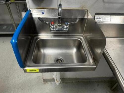 DESCRIPTION WALL MOUNTED STAINLESS HAND SINK . BRAND / MODEL: SERV-WARE HS15S-CWP ADDITIONAL INFORMATION W/ TOWEL AND SOAP DISPENSER LOCATION KITCHEN