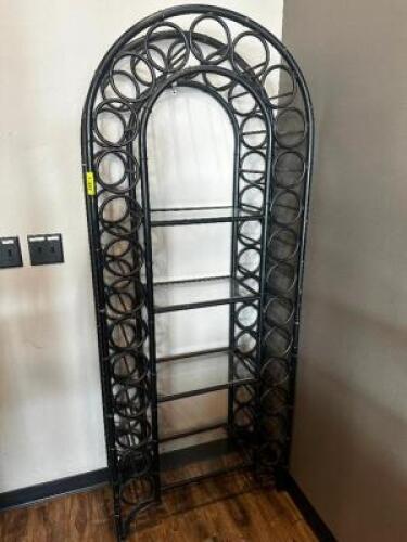 DESCRIPTION METAL WINE RACK W/ GLASS INSERT SHELVING. LOCATION BAR QTY 1