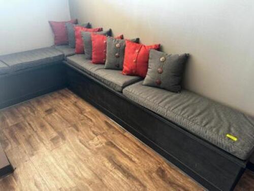 DESCRIPTION (8) THROW PILLOWS AND (5) BENCH TOP CUSHIONS. ADDITIONAL INFORMATION BOTTOM WOOD FRAME OF BENCHES NOT INCLUDED. ONLY PILLOWS IN LOT. THIS
