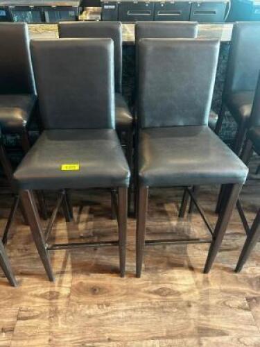 DESCRIPTION (4) BROWN PLEATHER 30" BAR STOOLS W/ WOODEN FRAMES. SIZE 30" THIS LOT IS: SOLD BY THE PIECE LOCATION BAR QTY 4