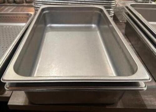 DESCRIPTION (2) FULL SIZE STAINLESS INSERTS SIZE 4" DEEP THIS LOT IS: SOLD BY THE PIECE LOCATION SEATING QTY 2