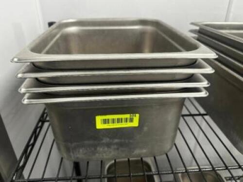DESCRIPTION (4) HALF SIZE STAINLESS INSERTS. SIZE 6" DEEP THIS LOT IS: SOLD BY THE PIECE LOCATION KITCHEN QTY 4