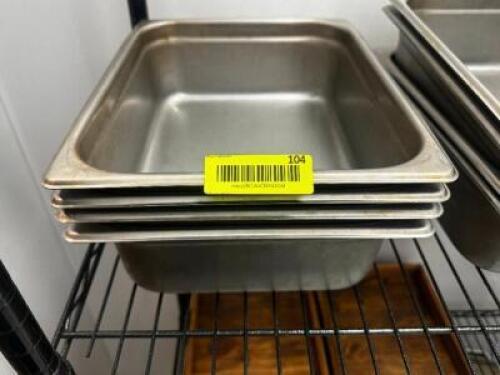 DESCRIPTION (4) HALF SIZE STAINLESS INSERTS. SIZE 4" DEEP THIS LOT IS: SOLD BY THE PIECE LOCATION KITCHEN QTY 4