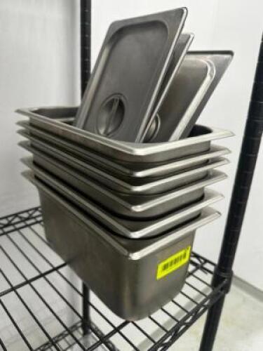 DESCRIPTION (6) 1/3 SIZE STAINLESS INSERTS W/ LIDS SIZE 6" DEEP THIS LOT IS: SOLD BY THE PIECE LOCATION KITCHEN QTY 6