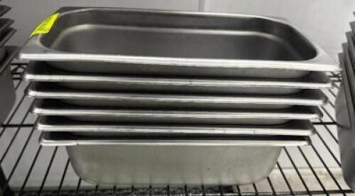 DESCRIPTION (6) 1/3 SIZE STAINLESS INSERTS SIZE 4" DEEP THIS LOT IS: SOLD BY THE PIECE LOCATION KITCHEN QTY 6