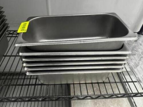 DESCRIPTION (6) 1/3 SIZE STAINLESS INSERTS SIZE 4" DEEP THIS LOT IS: SOLD BY THE PIECE LOCATION KITCHEN QTY 6