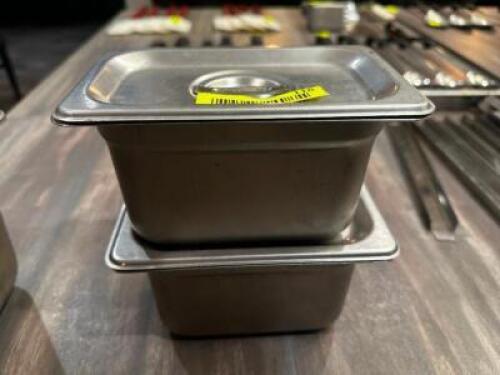 DESCRIPTION (5) 1/9 SIZE STAINLESS INSERTS W/ (2) LIDS THIS LOT IS: ONE MONEY LOCATION SEATING QTY 1