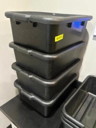 DESCRIPTION (4) BLACK PLASTIC BUS TUBS W/ LIDS THIS LOT IS: SOLD BY THE PIECE LOCATION SEATING QTY 4