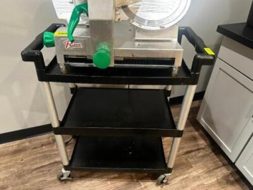 DESCRIPTION THREE TIER BLACK PLASTIC UTILITY CART LOCATION SEATING QTY 1