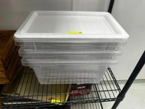 DESCRIPTION (3) PLASTIC CONTAINERS W/ (1) LID THIS LOT IS: ONE MONEY LOCATION KITCHEN QTY 1