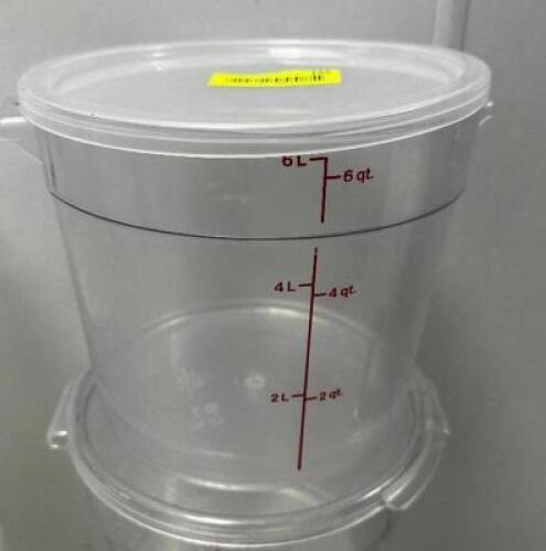 DESCRIPTION (4) 6 QUART PLASTIC CONTAINERS W/ LIDS THIS LOT IS: SOLD BY THE PIECE LOCATION KITCHEN QTY 4