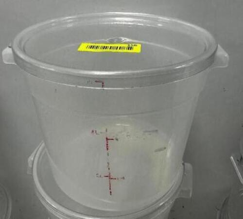 DESCRIPTION (4) 6 QUART PLASTIC CONTAINERS W/ LIDS THIS LOT IS: SOLD BY THE PIECE LOCATION KITCHEN QTY 4