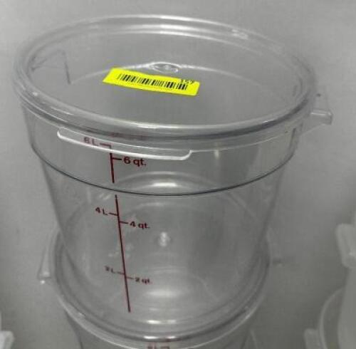 DESCRIPTION (4) 6 QUART PLASTIC CONTAINERS W/ LIDS THIS LOT IS: SOLD BY THE PIECE LOCATION KITCHEN QTY 4