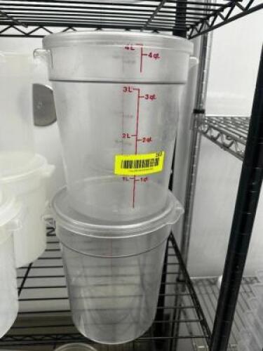 DESCRIPTION (4) 4 QUART PLASTIC CONTAINERS W/ LIDS THIS LOT IS: SOLD BY THE PIECE LOCATION KITCHEN QTY 4