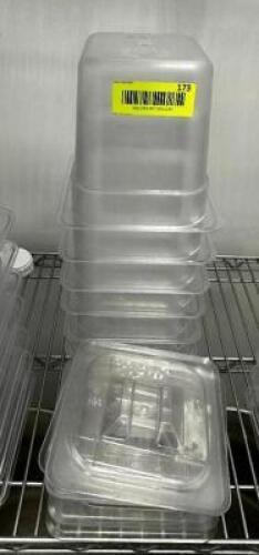 DESCRIPTION (6) 1/6 SIZE PLASTIC INSERTS W/ LIDS SIZE 6" DEEP THIS LOT IS: SOLD BY THE PIECE LOCATION KITCHEN QTY 6