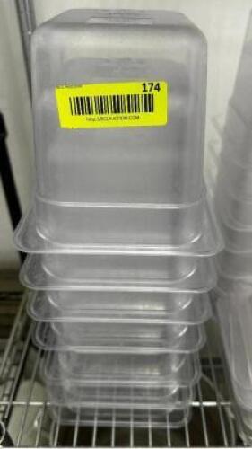 DESCRIPTION (6) 1/6 SIZE PLASTIC INSERTS. NO LIDS SIZE 6" DEEP THIS LOT IS: SOLD BY THE PIECE LOCATION KITCHEN QTY 6