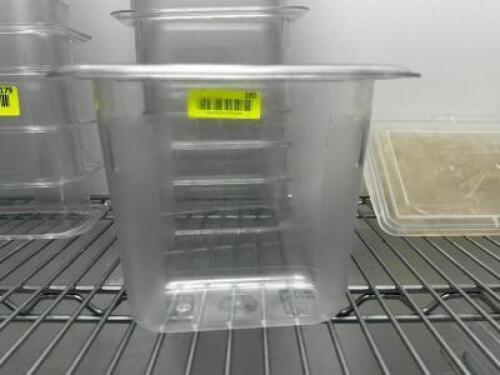 DESCRIPTION (10) 1/9TH SIZE PLASTIC CONTAINER SIZE 6" DEEP THIS LOT IS: SOLD BY THE PIECE LOCATION KITCHEN QTY 10