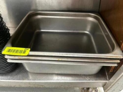 DESCRIPTION (3) HALF SIZE STAINLESS INSERTS SIZE 4" DEEP THIS LOT IS: SOLD BY THE PIECE LOCATION KITCHEN QTY 3