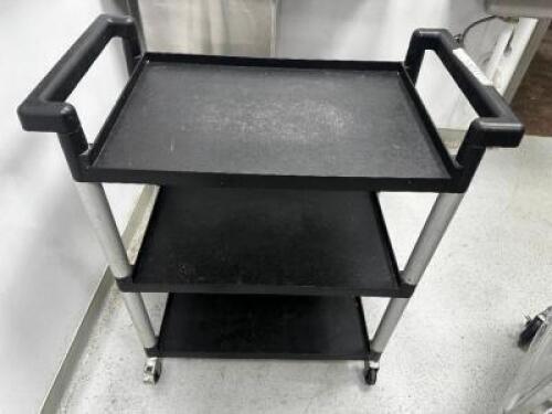 DESCRIPTION THREE TIER BLACK PLASTIC UTILITY CART LOCATION KITCHEN QTY 1