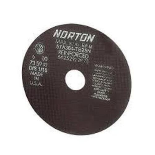 DESCRIPTION: (25) REINFORCED CUT OFF WHEELS BRAND/MODEL: NORTON #66253149186 INFORMATION: D SIDES, A60-OBNA2, 60 GRIT SIZE: 10" X .060" X 1-1/4" RETAI