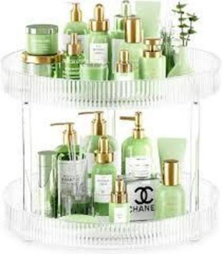 DESCRIPTION: (4) MULTI-FUNCTION ROTATING RACK INFORMATION: TRANSPARENT SIZE: 2 TIER RETAIL$: $25.17 EA QTY: 4