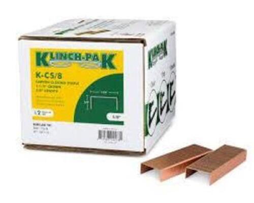 DESCRIPTION: (10) BOXES OF (2500) CONSTRUCTION STAPLE BRAND/MODEL: KLINCH-PAK #K-C5/8 INFORMATION: WIDE CROWN, COPPER SIZE: 5/8" X 1-1/4" RETAIL$: $25