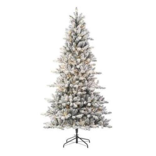 7.5FT PRE LIT FLOCKED BIRMINGHAM FIR ARTIFICIAL CHRISTMAS TREE, WARM WHITE LED