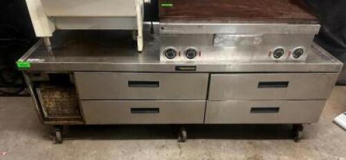 76" DELFIELD FOUR DRAWER REFRIGERATED CHEFS BASE.