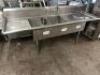 102" THREE WELL STAINLESS POT SINK W/ LEFT AND RIGHT DRY BOARDS.