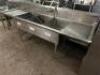 102" THREE WELL STAINLESS POT SINK W/ LEFT AND RIGHT DRY BOARDS. - 2